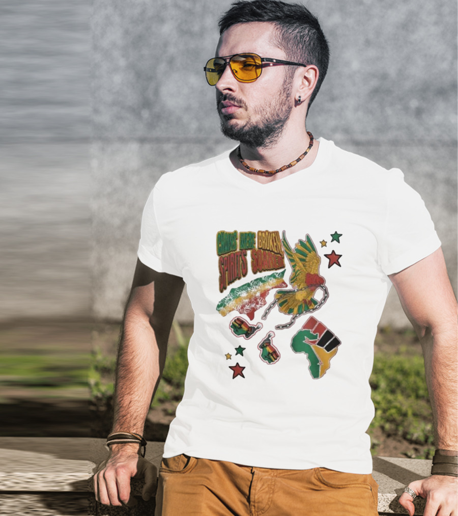 Chains Were Broken Spirits Soared Rasta Colors Fist Bird Stars T-Shirt