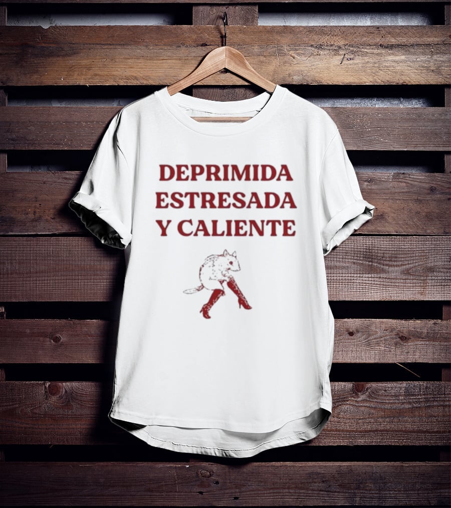 Deprimida Estresada Y Caliente Diablo Mujer Iconografía Roja T-Shirt