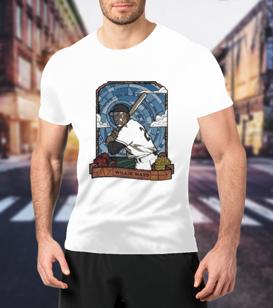 Willie Mays Giants Baseball Player With Bat And Clouds T-Shirt