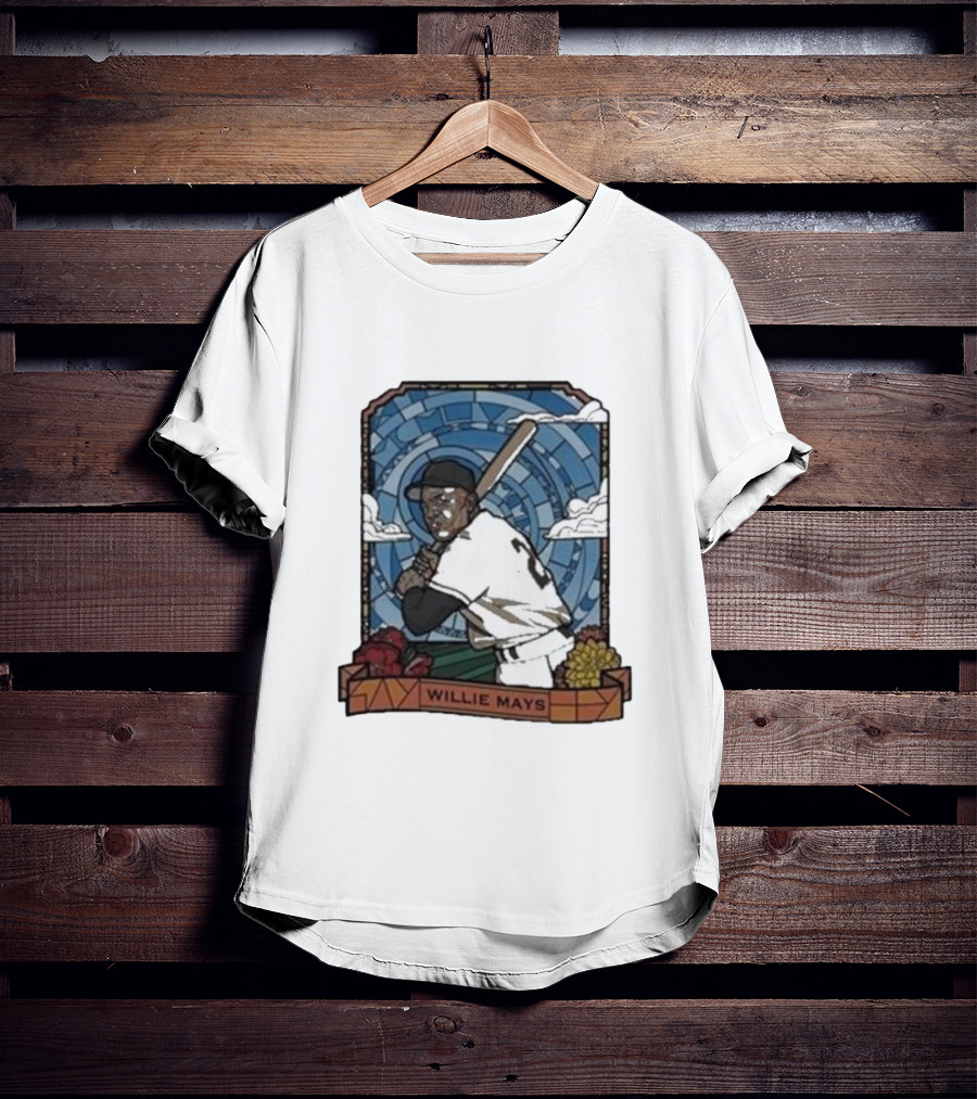 Willie Mays Giants Baseball Player With Bat And Clouds T-Shirt