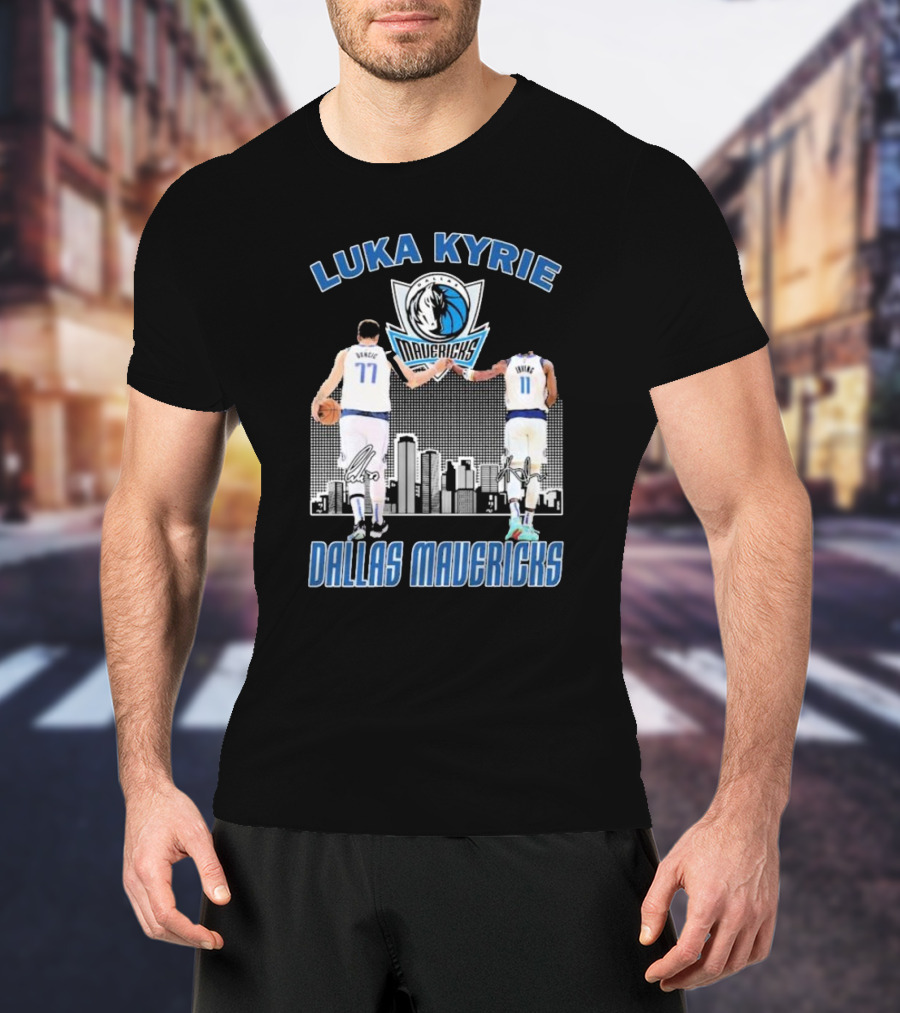 Luka Kyrie Signature Dallas Mavericks City Skyline Basketball T-Shirt