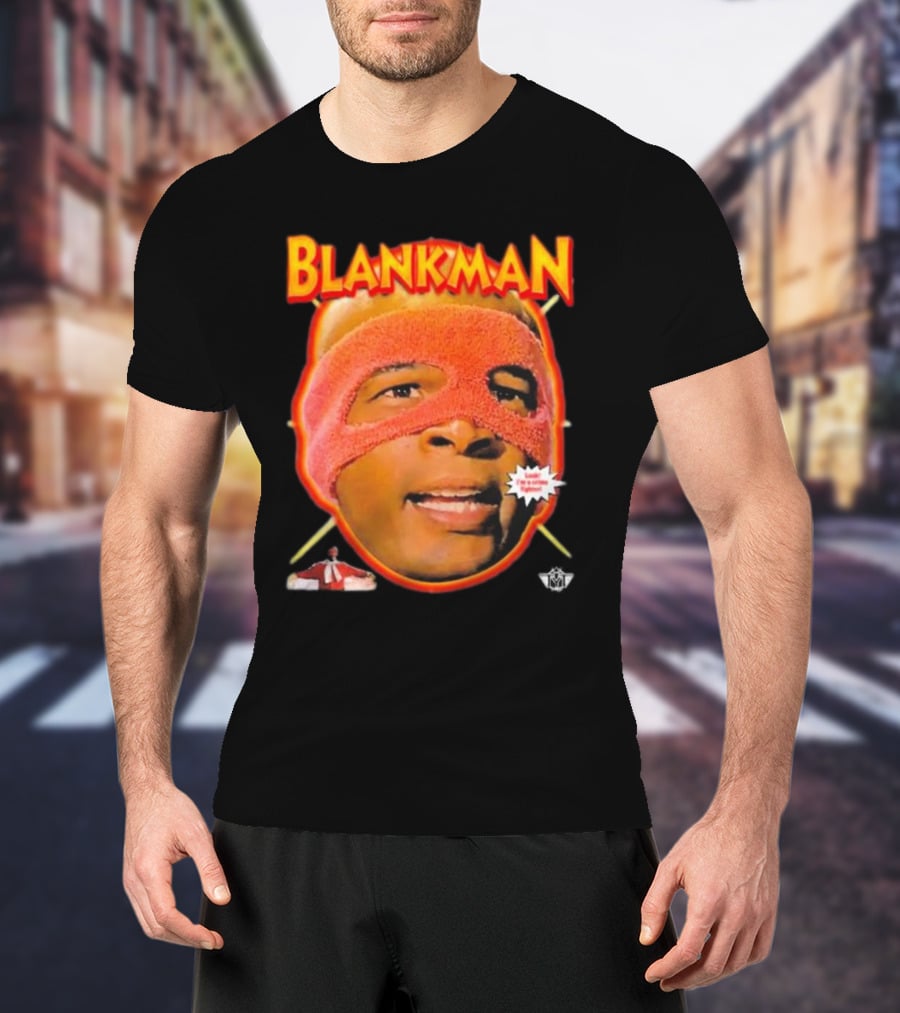 Blankman Heroic Arrival To Save Your Butt With Iconic Masked Superhero Image T-Shirt
