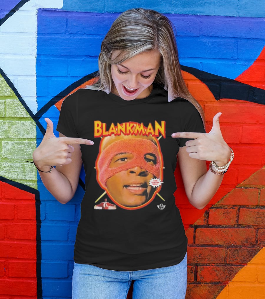 Blankman Heroic Arrival To Save Your Butt With Iconic Masked Superhero Image T-Shirt