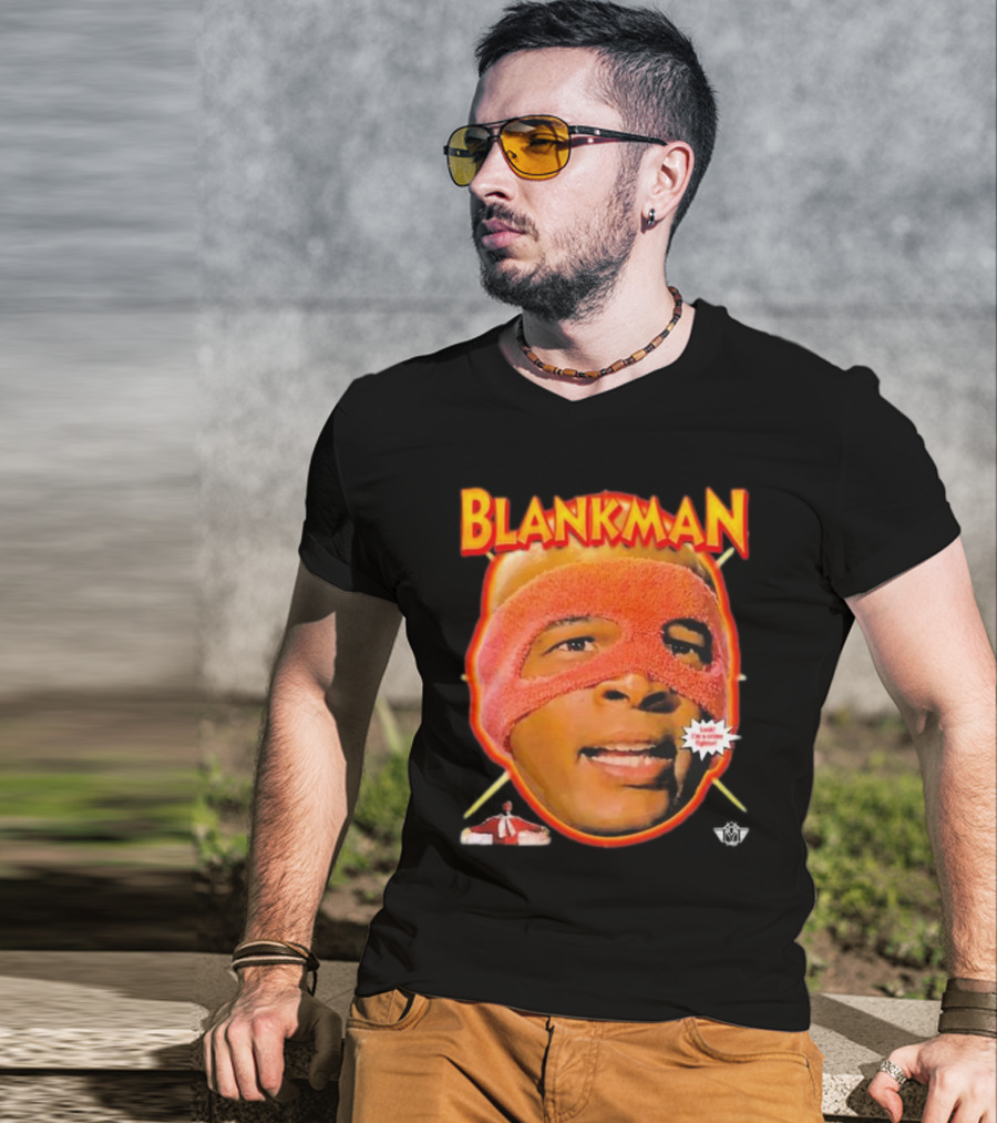 Blankman Heroic Arrival To Save Your Butt With Iconic Masked Superhero Image T-Shirt