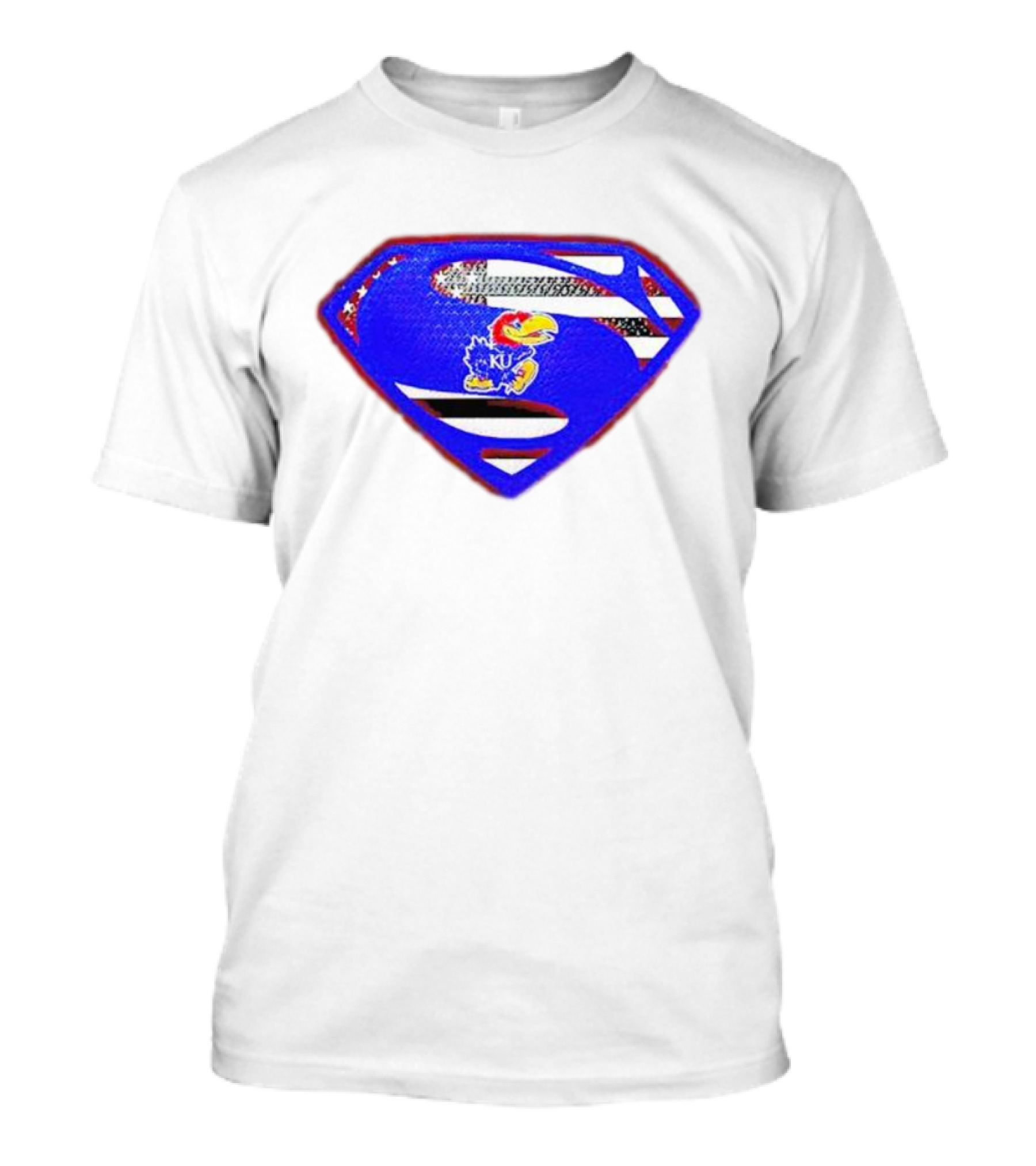 Kansas Jayhawks Superman Logo With USA Flag T-Shirt