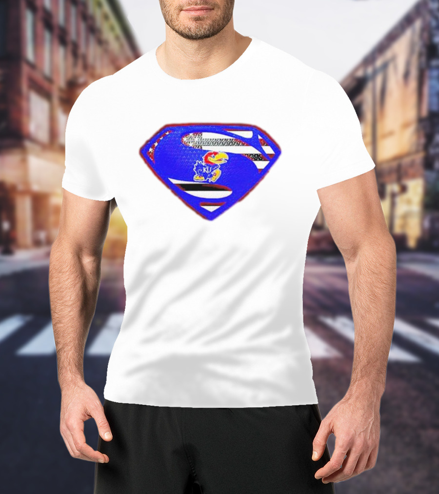 Kansas Jayhawks Superman Logo With USA Flag T-Shirt