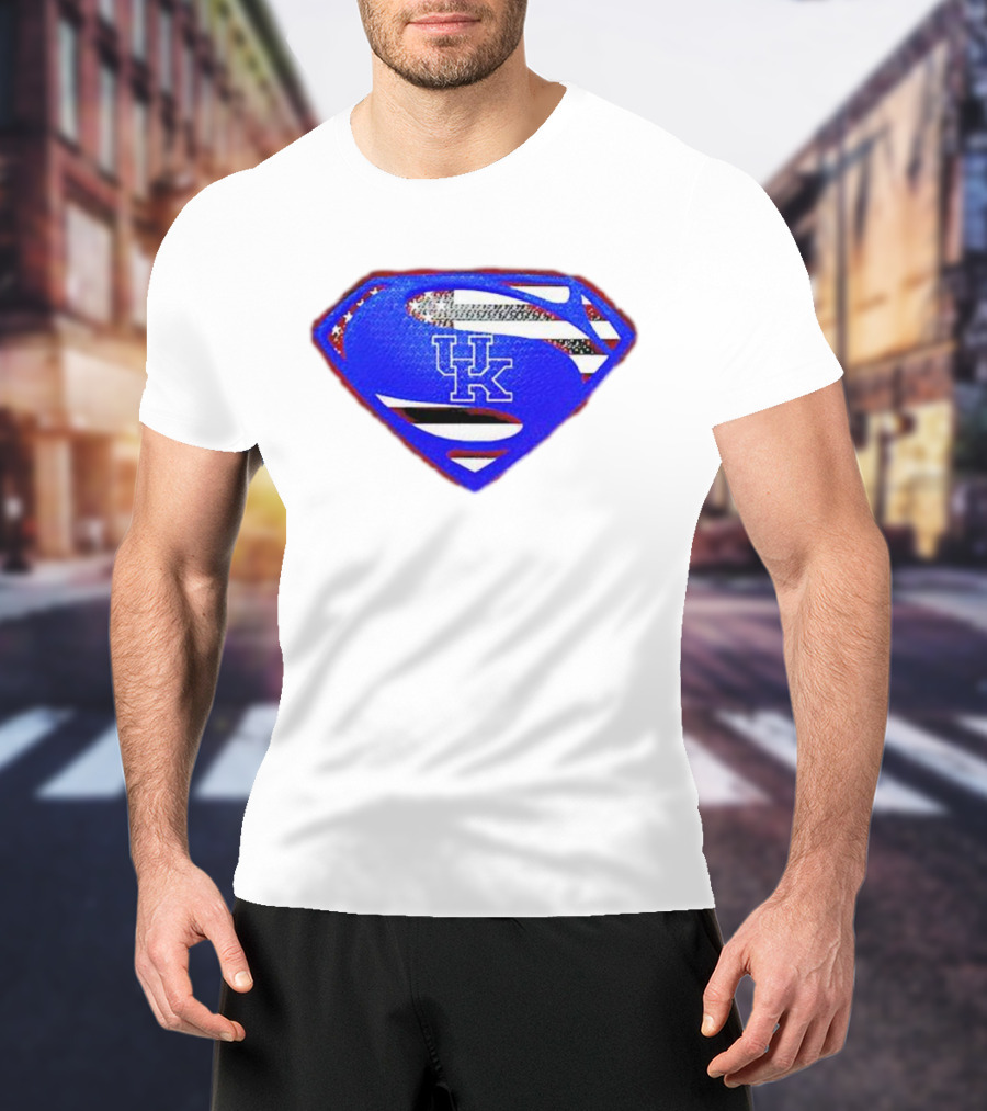 Kentucky Wildcats Logo USA Flag Superman Shield T-Shirt