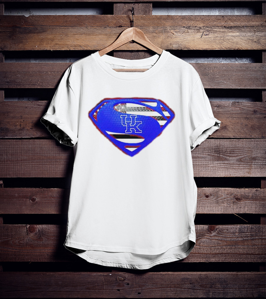 Kentucky Wildcats Logo USA Flag Superman Shield T-Shirt