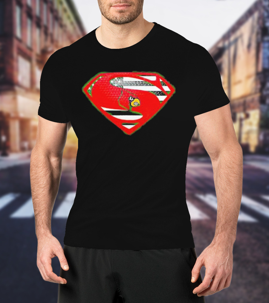 Superman Logo Louisville Cardinals USA Flag Fusion T-Shirt