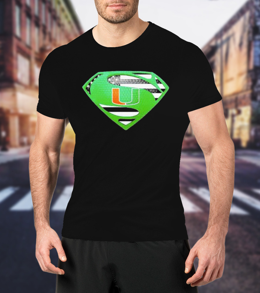Miami Hurricanes USA Flag Superman T-Shirt