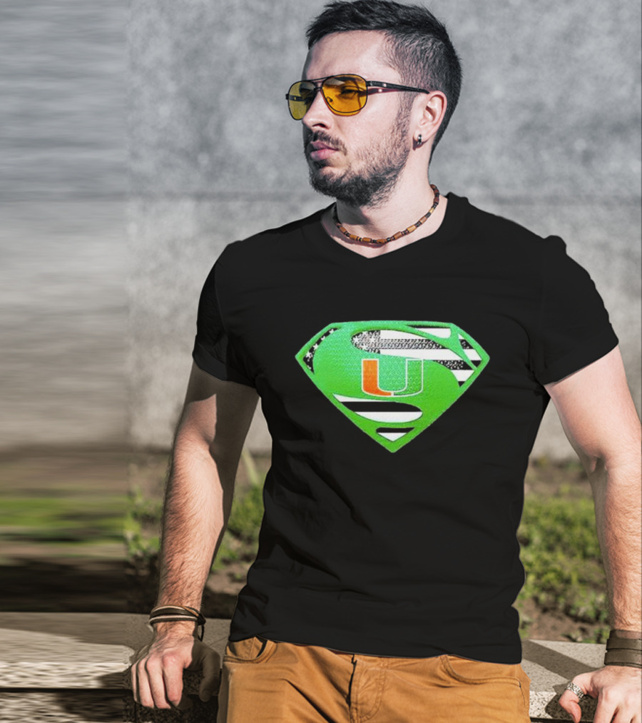 Miami Hurricanes USA Flag Superman T-Shirt