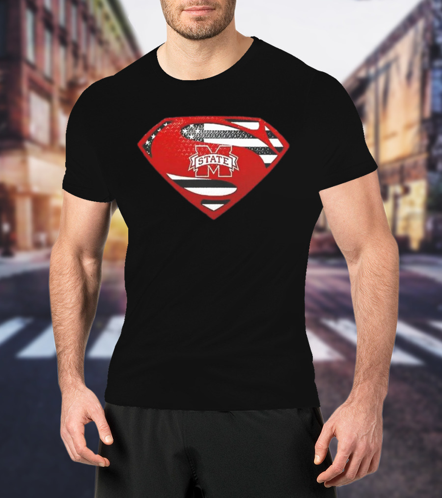 Usa Flag Mississippi State Bulldogs Superman Shield T-Shirt