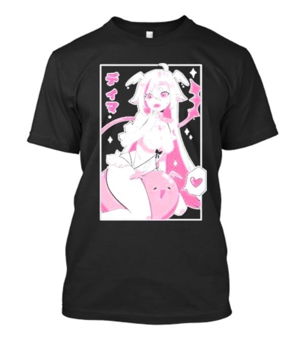 Uwumarket Dimatheduchess Thigh Love Pink Anime Character With Heart And Japanese Text T-Shirt