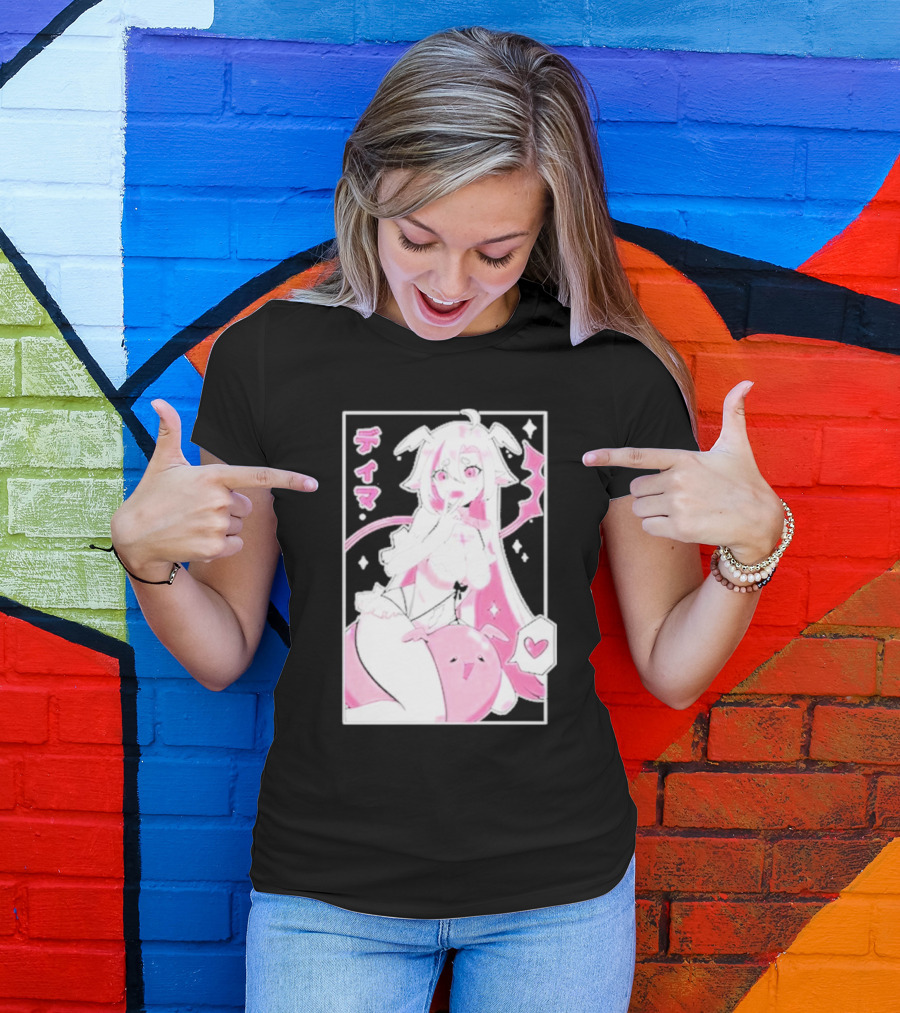 Uwumarket Dimatheduchess Thigh Love Pink Anime Character With Heart And Japanese Text T-Shirt