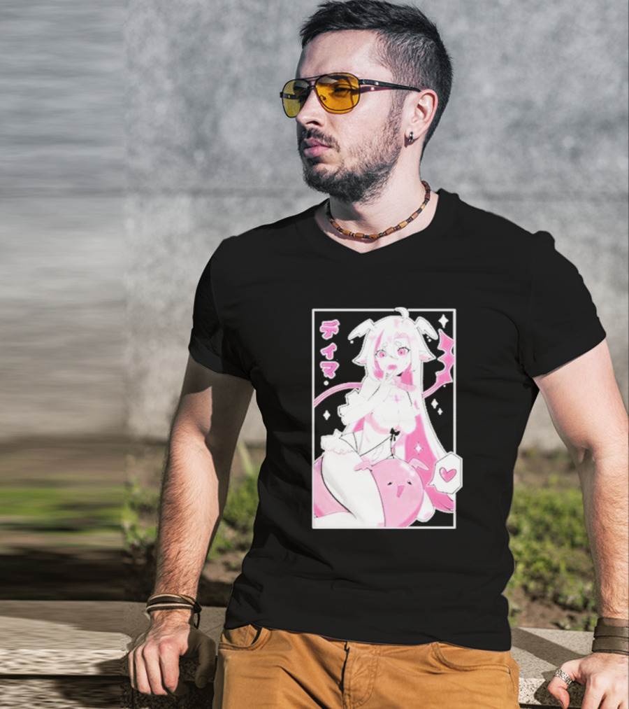 Uwumarket Dimatheduchess Thigh Love Pink Anime Character With Heart And Japanese Text T-Shirt