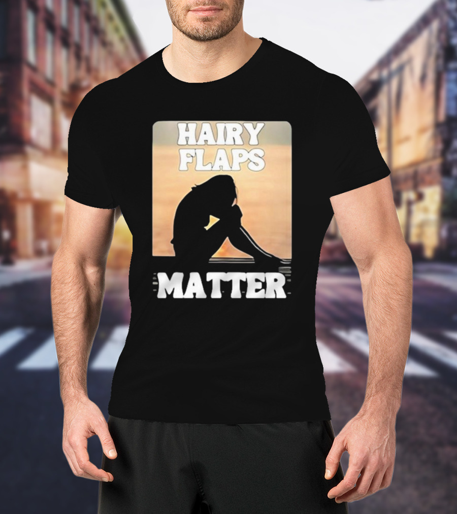 Hairy Flaps Matter Silhouette On Beach Background T-Shirt