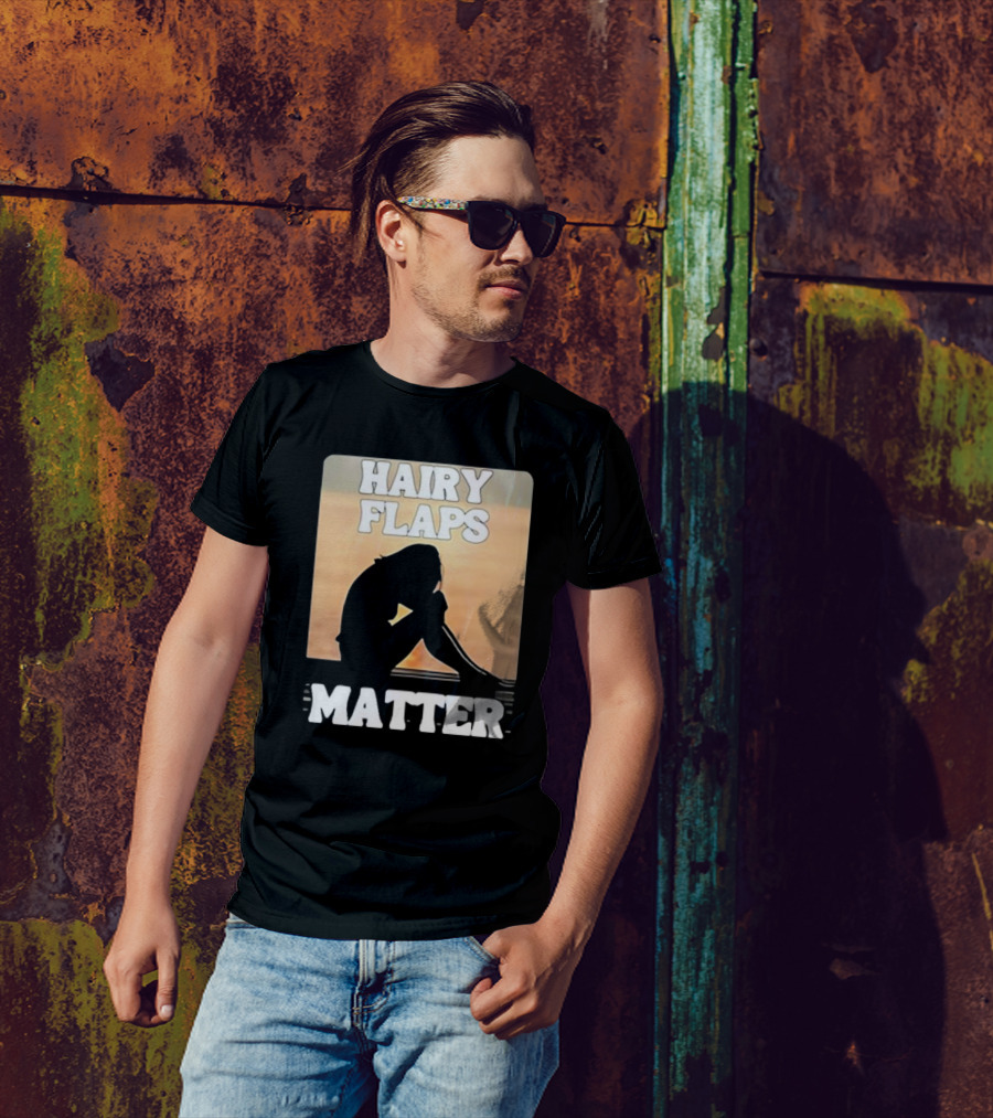 Hairy Flaps Matter Silhouette On Beach Background T-Shirt