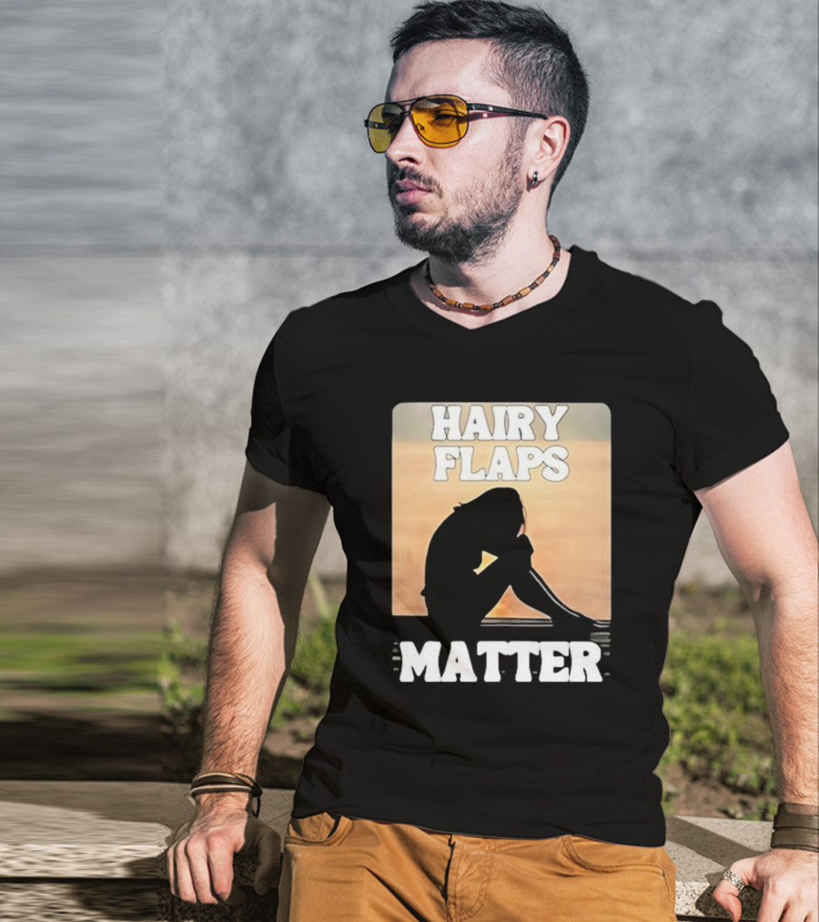 Hairy Flaps Matter Silhouette On Beach Background T-Shirt