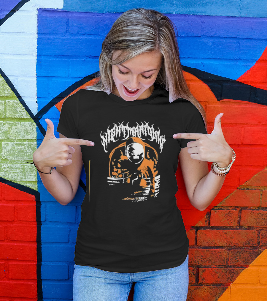 Nightmarionne Horror Puppet Creepy Mask Orange Black T-Shirt