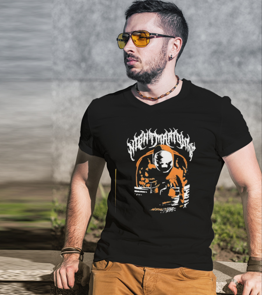 Nightmarionne Horror Puppet Creepy Mask Orange Black T-Shirt