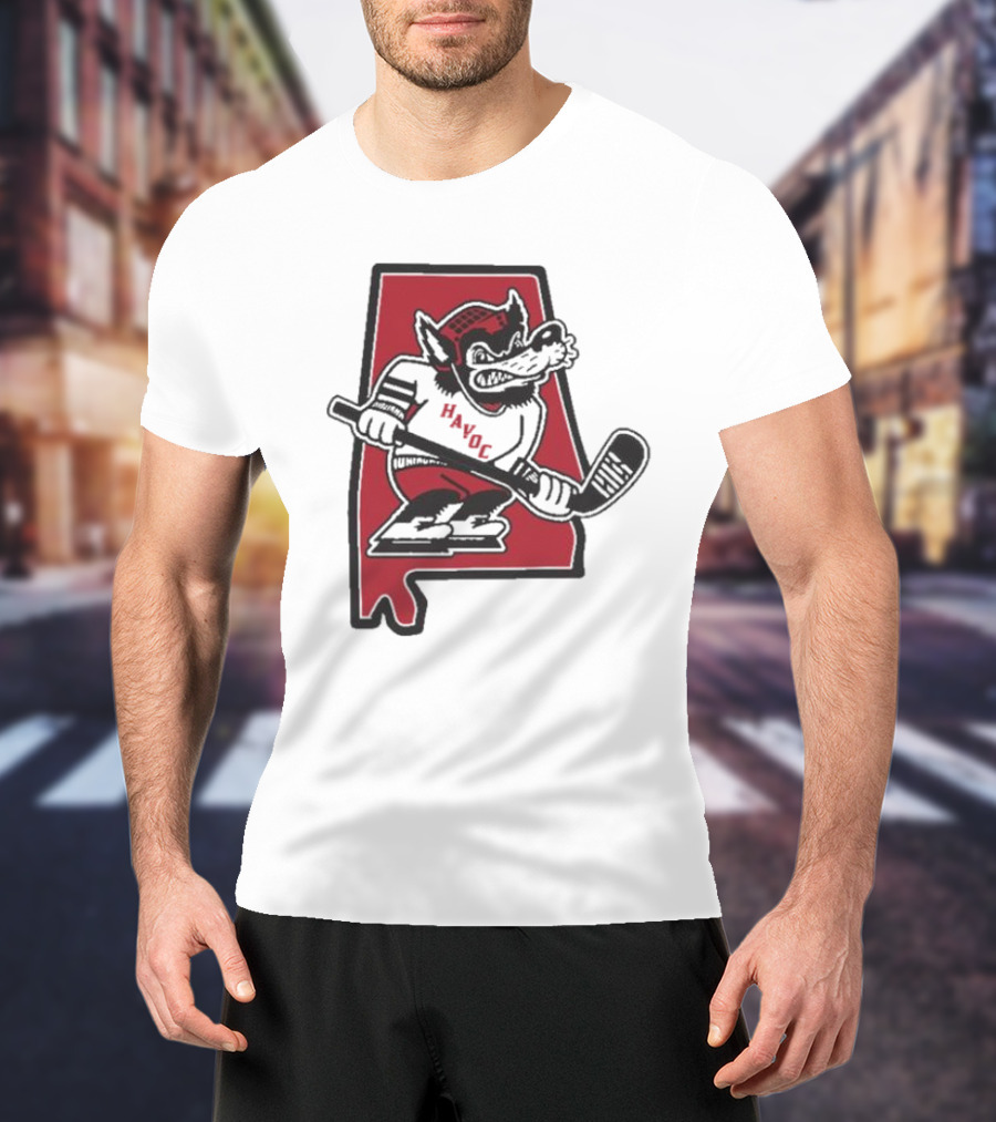 Havoc Retro Wolf Hockey Red Alabama Outline T-Shirt