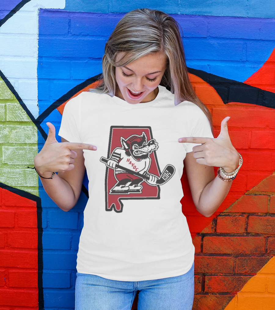 Havoc Retro Wolf Hockey Red Alabama Outline T-Shirt