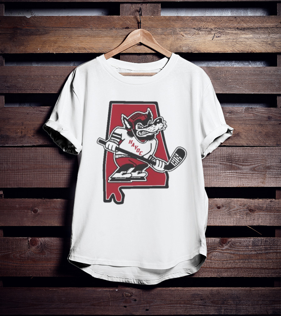 Havoc Retro Wolf Hockey Red Alabama Outline T-Shirt