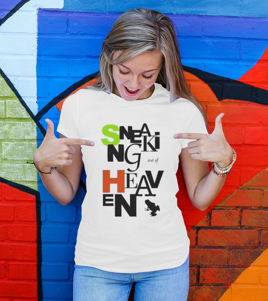 Sneaking Out Of Heaven Frog In Neon And Orange Letters T-Shirt