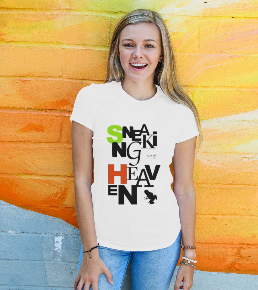Sneaking Out Of Heaven Frog In Neon And Orange Letters T-Shirt