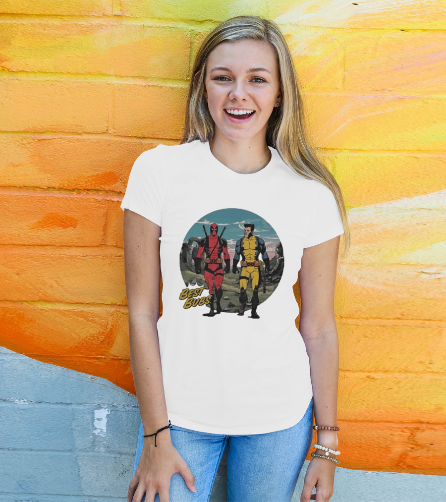 The Streamr Nerdriot Best Bubs Deadpool Wolverine Walking Scene T-Shirt