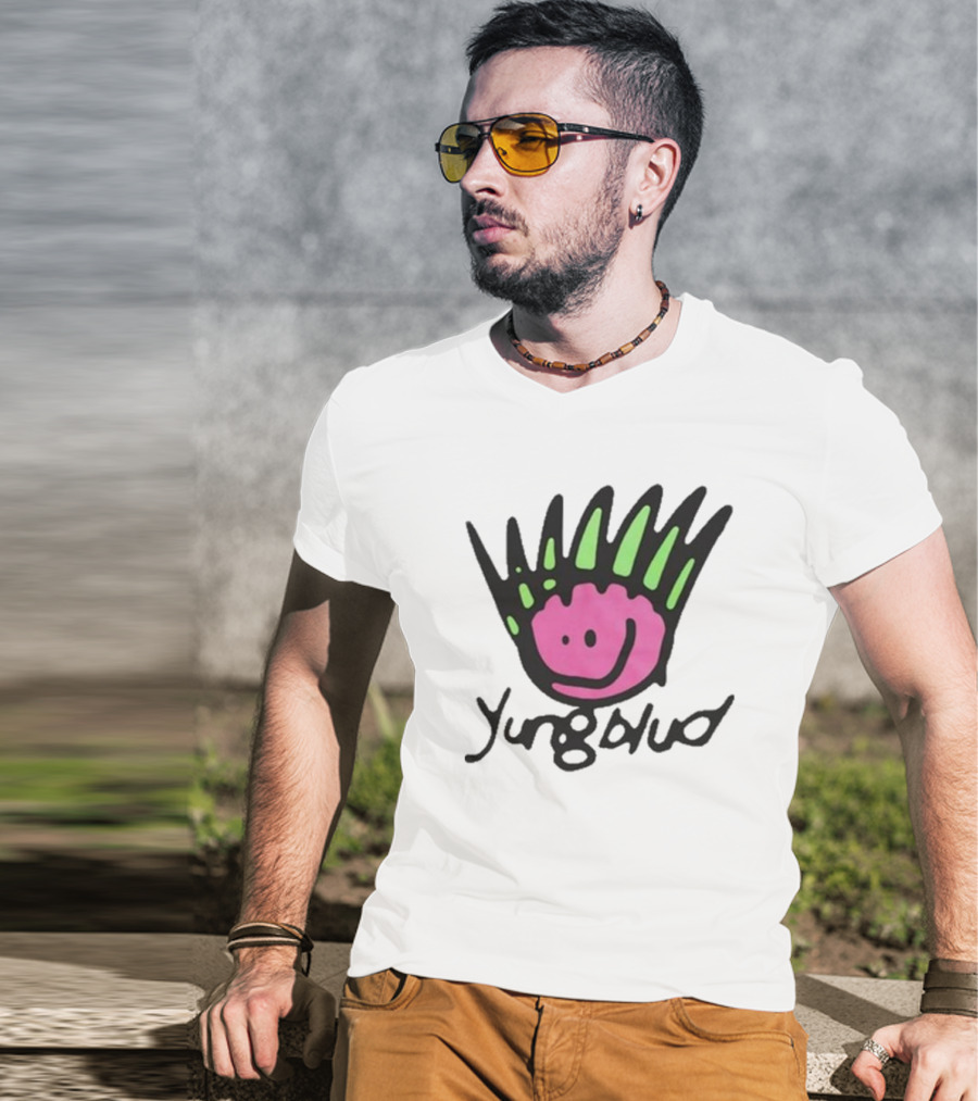 Yungblud Be Fookin Happy Pink Smiley Face With Green Spikes T-Shirt