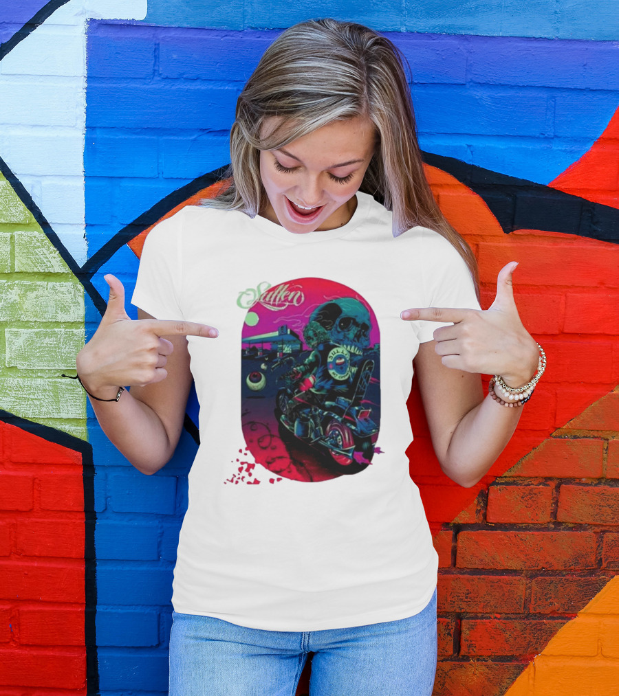Tkslowskill Sullen Skull Rider Neon Vibes T-Shirt