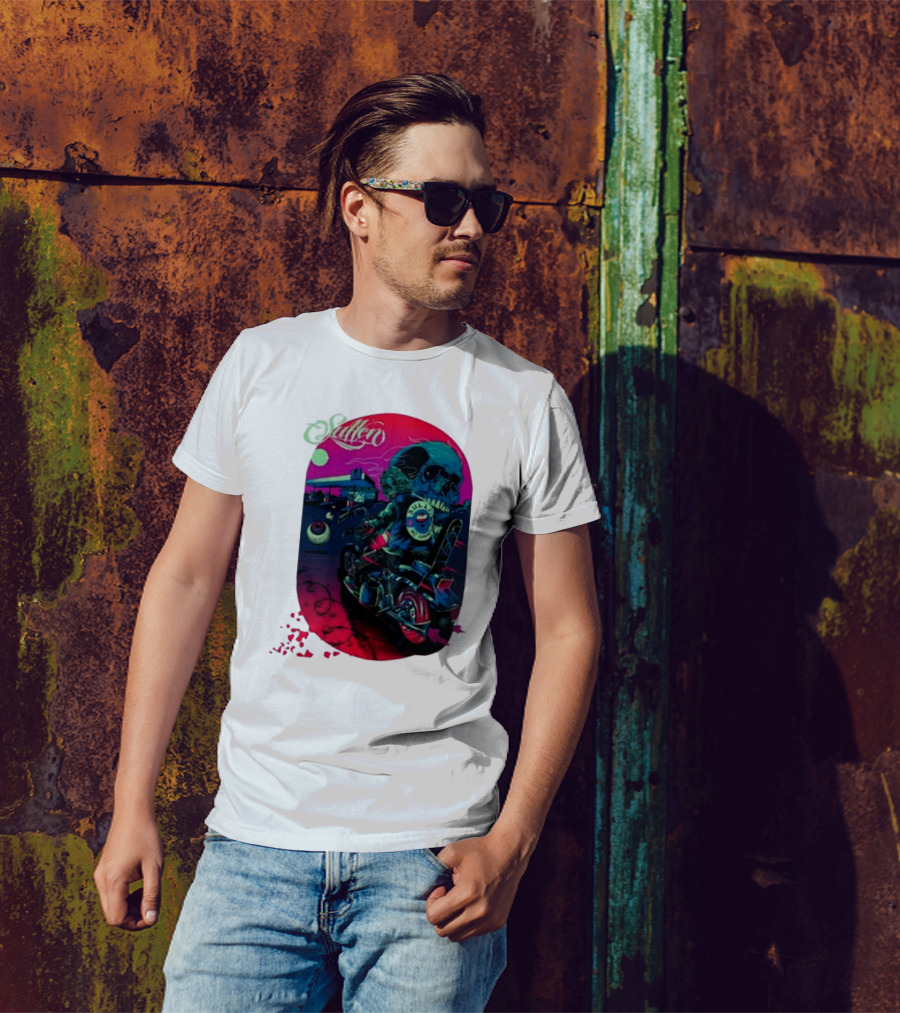 Tkslowskill Sullen Skull Rider Neon Vibes T-Shirt