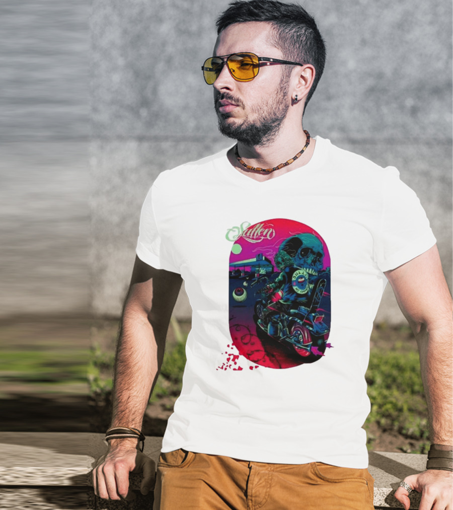 Tkslowskill Sullen Skull Rider Neon Vibes T-Shirt