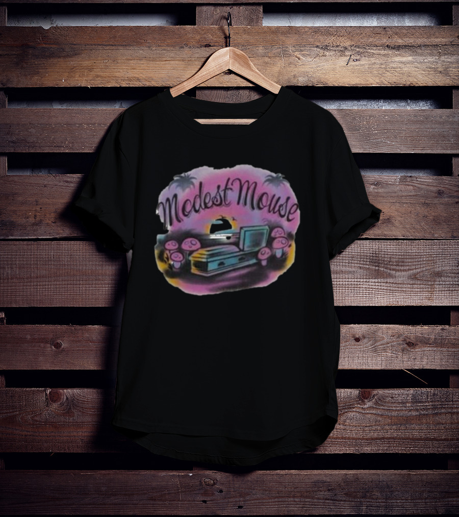 Modest Mouse Airbrush Sunset Coffin And Mushrooms Scene T-Shirt