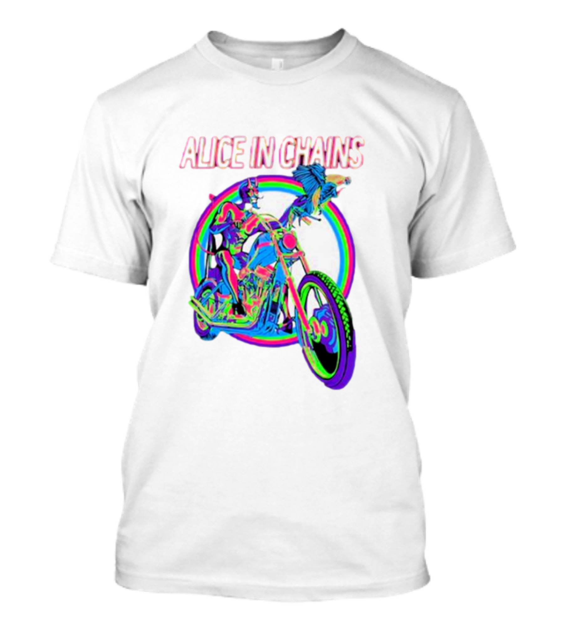 Alice In Chains Psychedelic Devil On Chopper With Bird T-Shirt