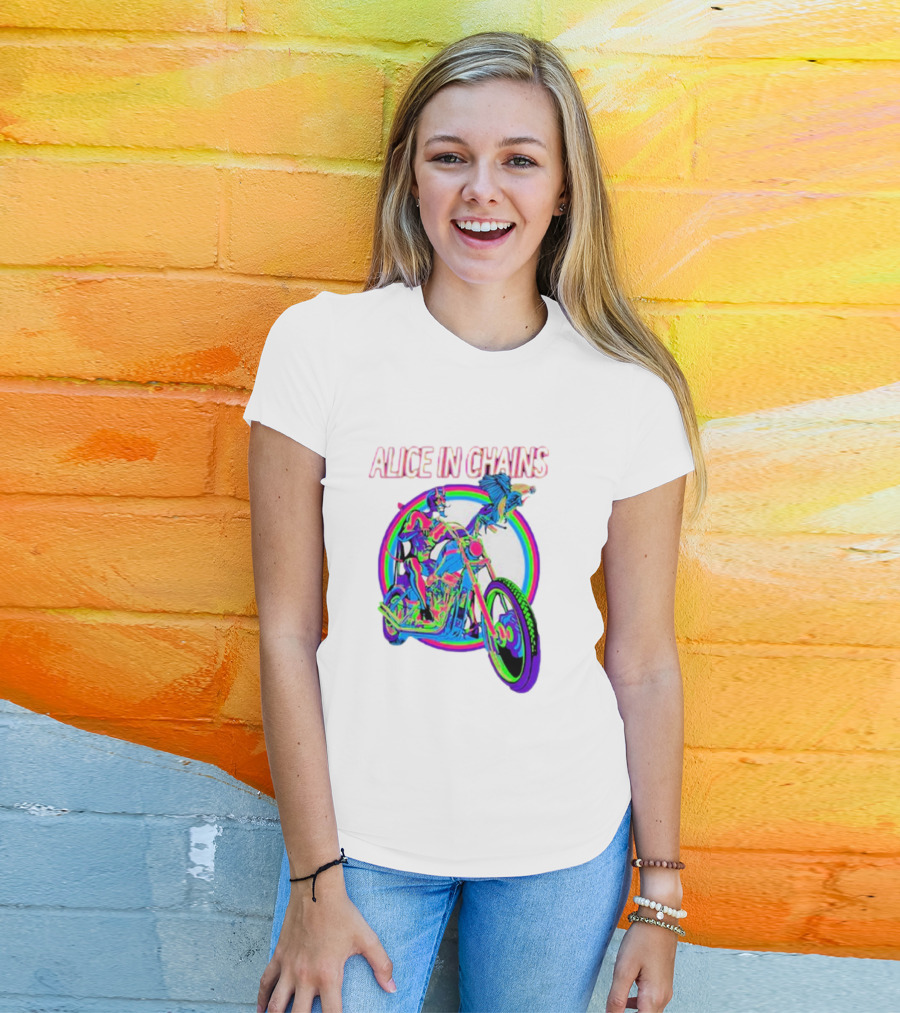 Alice In Chains Psychedelic Devil On Chopper With Bird T-Shirt