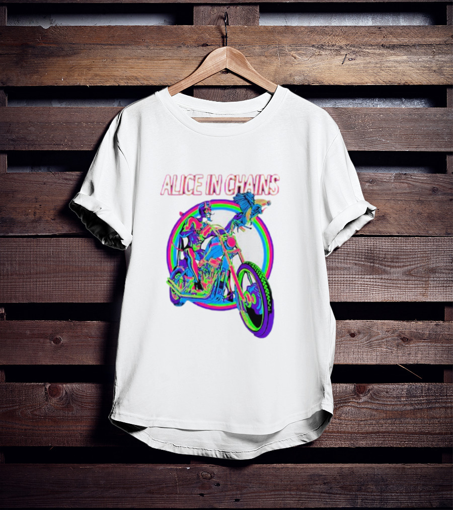 Alice In Chains Psychedelic Devil On Chopper With Bird T-Shirt