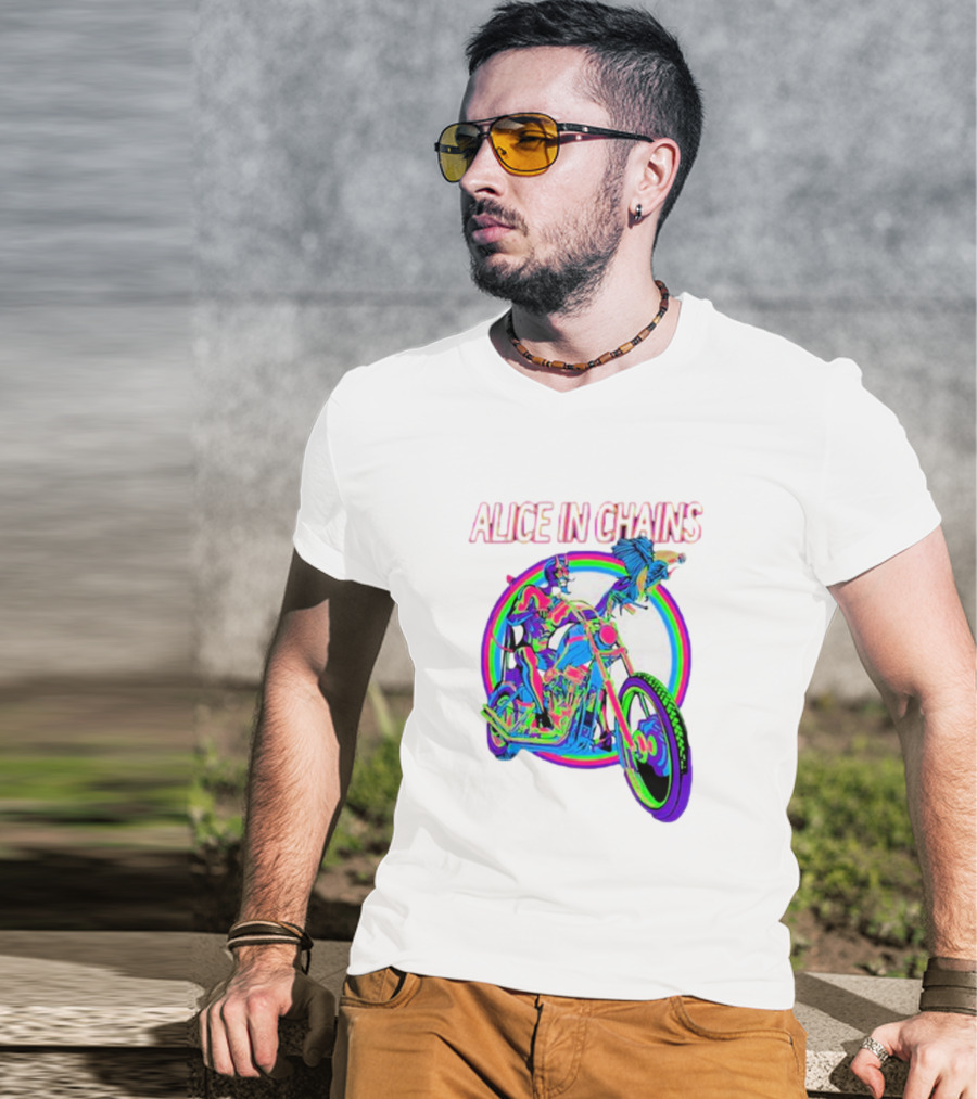 Alice In Chains Psychedelic Devil On Chopper With Bird T-Shirt