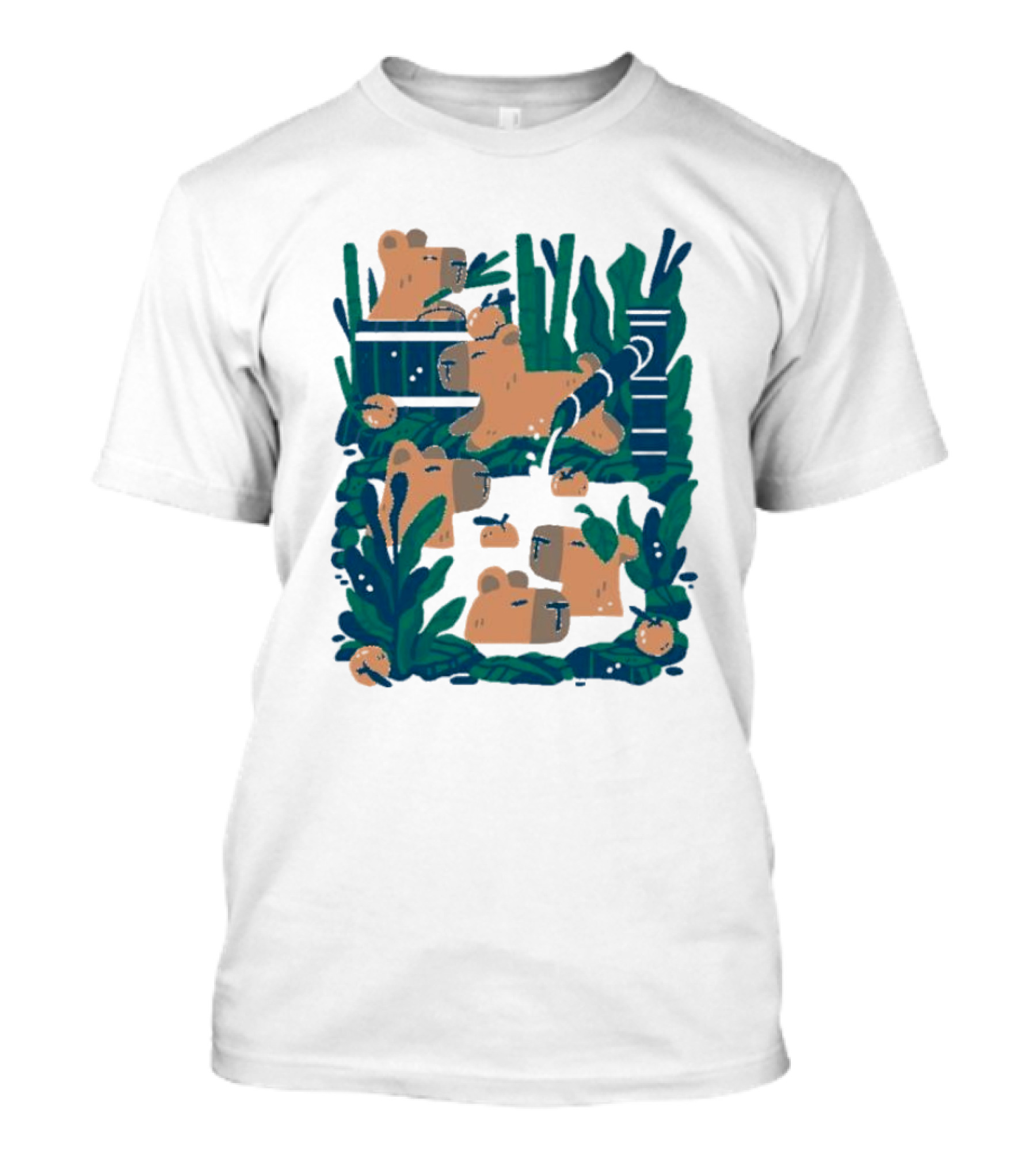 Bamboo Bath Bear Family Relaxing Amidst Greenery T-Shirt
