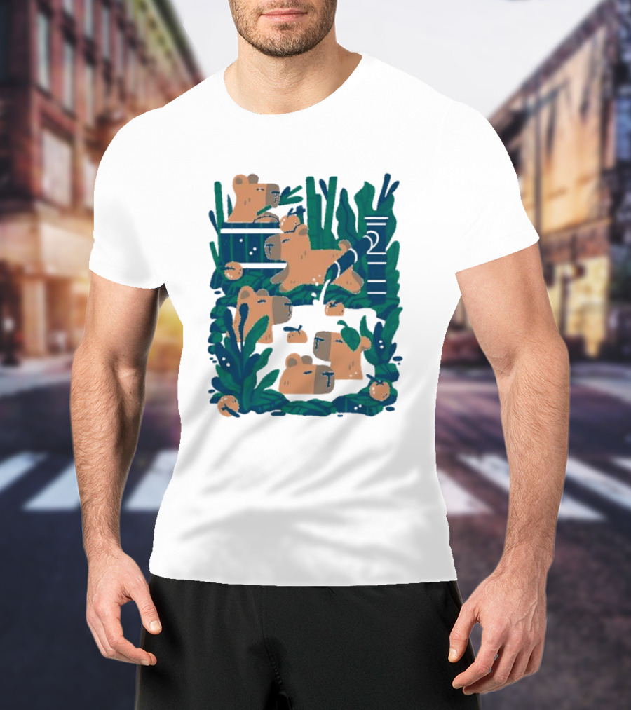 Bamboo Bath Bear Family Relaxing Amidst Greenery T-Shirt