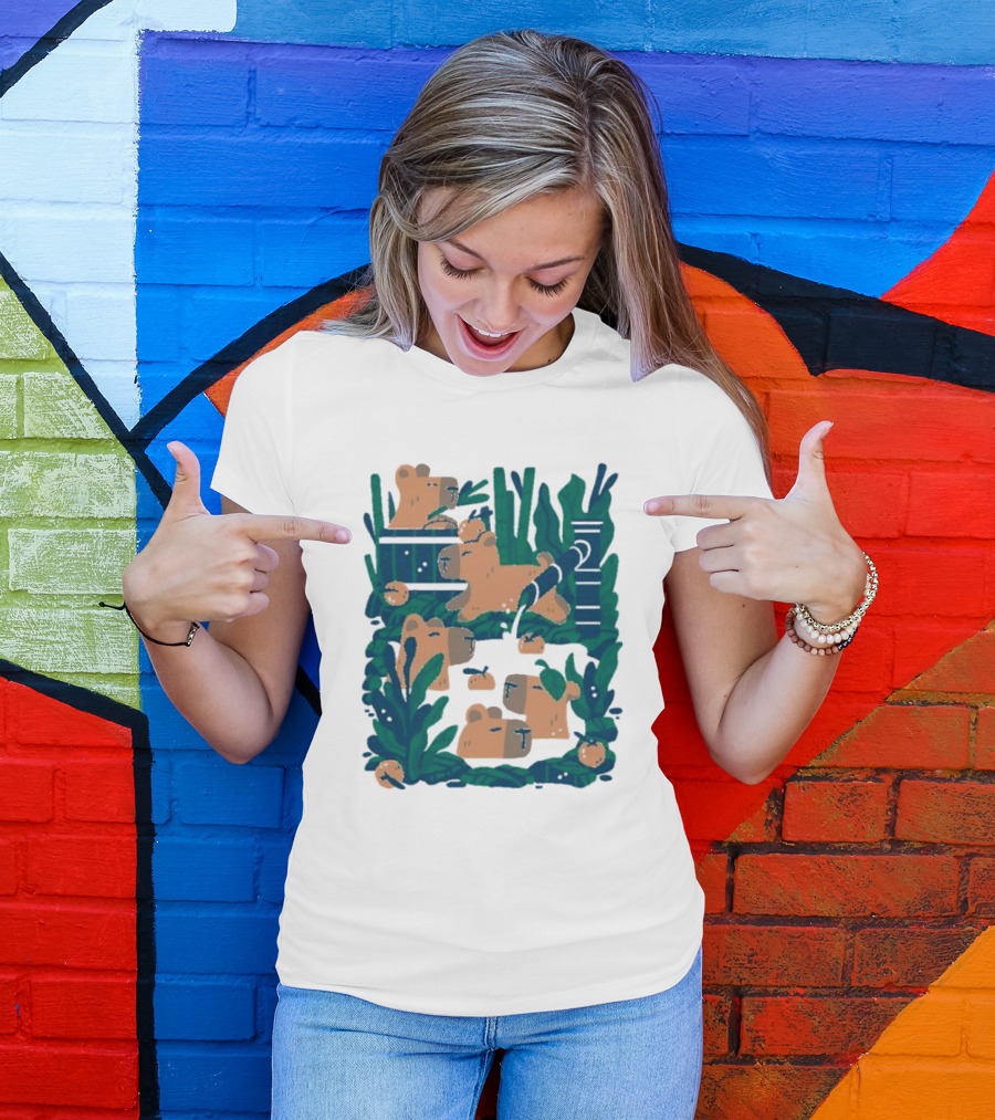 Bamboo Bath Bear Family Relaxing Amidst Greenery T-Shirt