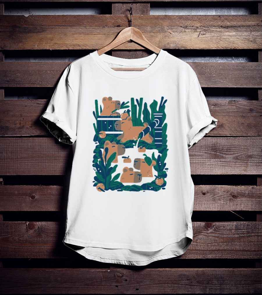 Bamboo Bath Bear Family Relaxing Amidst Greenery T-Shirt
