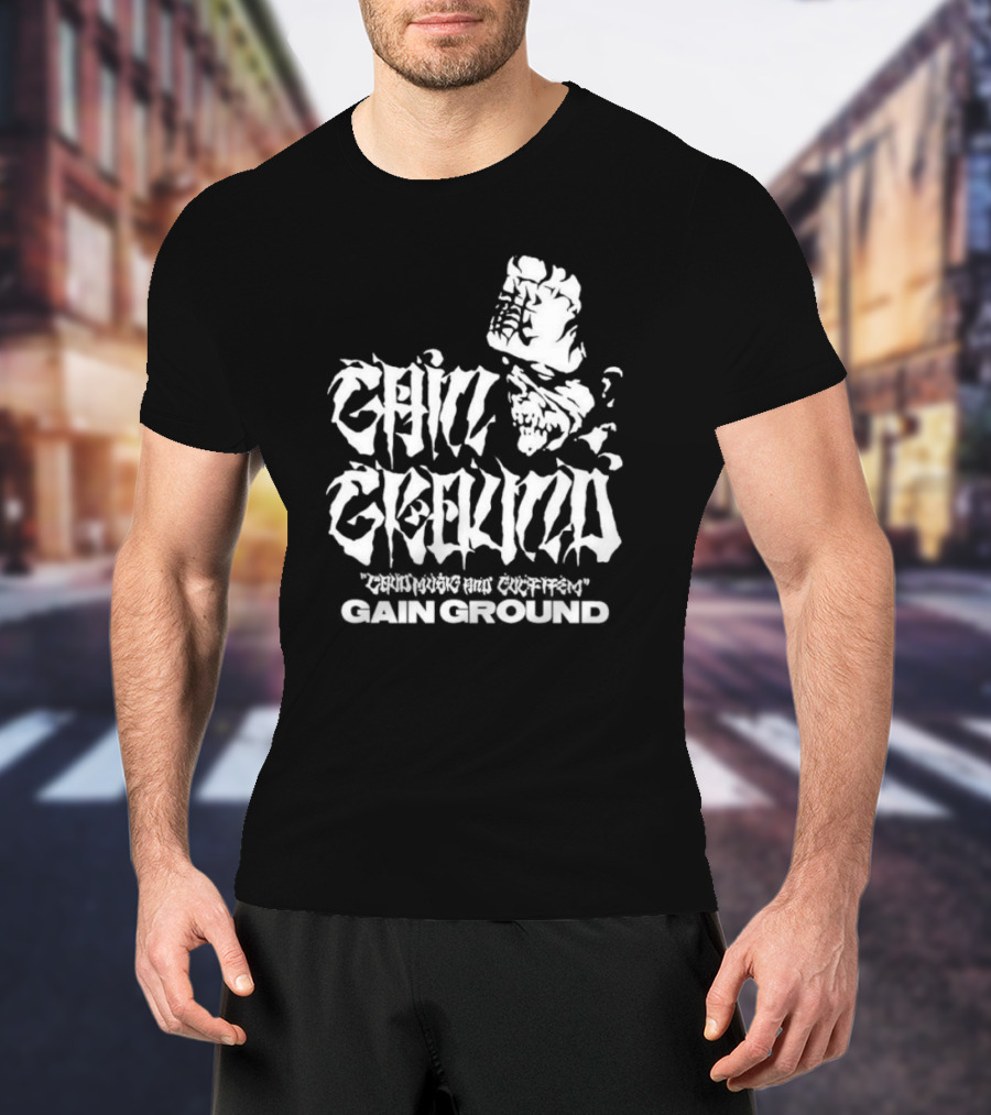 Gain Ground Grinning And Coffin Logo With Skull And Fist T-Shirt