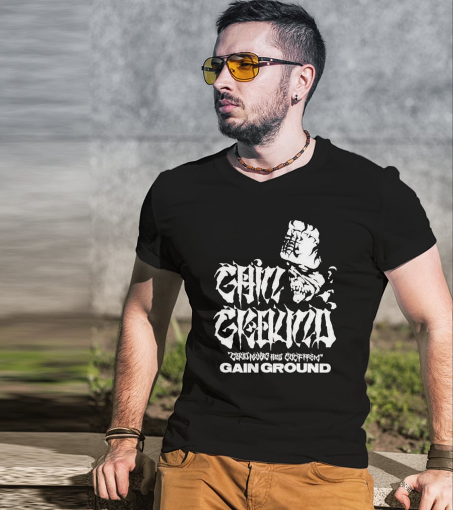 Gain Ground Grinning And Coffin Logo With Skull And Fist T-Shirt