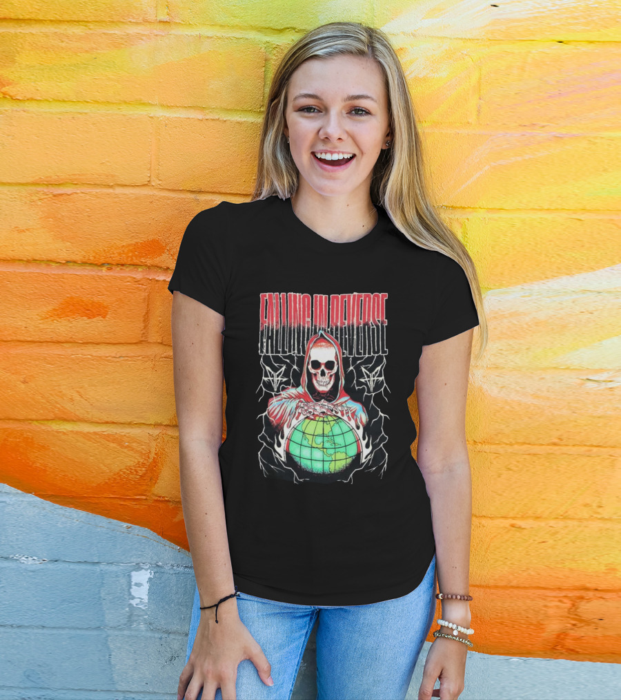 Falling In Reverse Skull Hood Globe T-Shirt