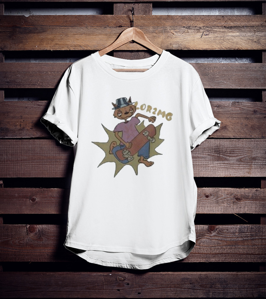Lor2mg Cartoon Cat Skater In Hat T-Shirt
