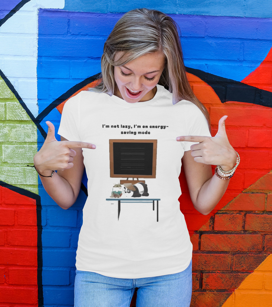 I’m Not Lazy I’m On Energy Saving Mode Cat Relaxing By Television T-Shirt