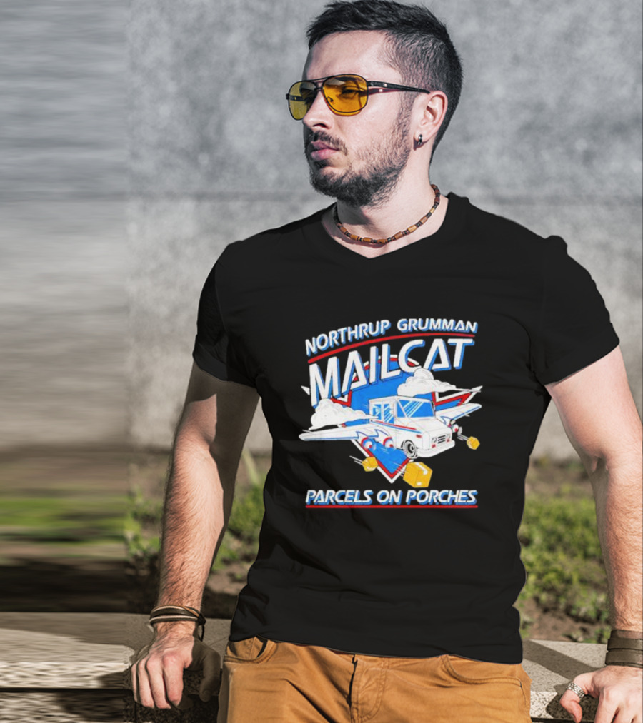Northrup Grumman Mailcat Parcels On Porches Delivery Truck Clouds T-Shirt