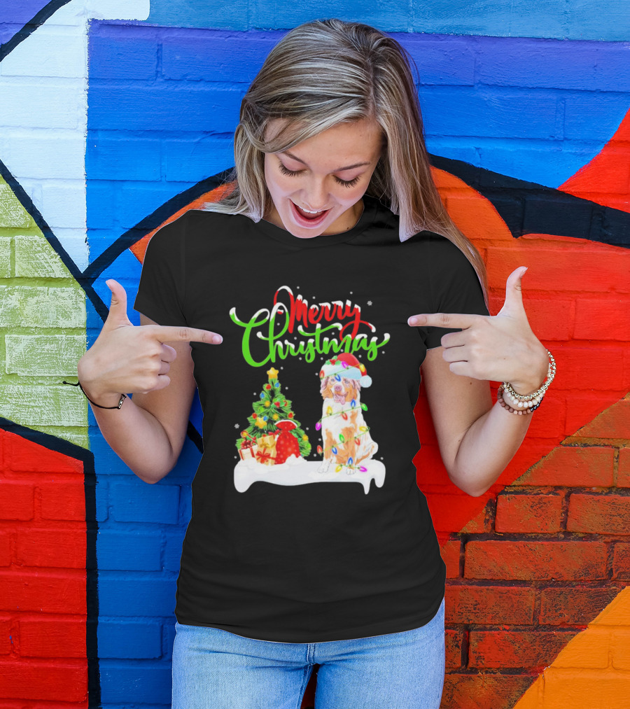 Merry Christmas Santa Australian Shepherd Dog Xmas Decorations T-Shirt